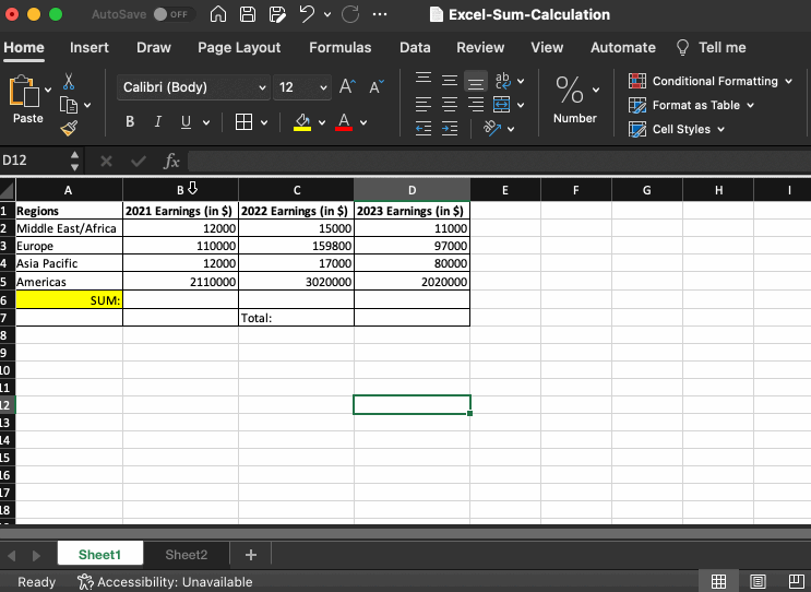 How to calculate SUM in Excel on Mac with Examples Code2care